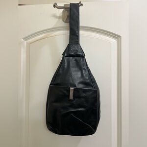 Perlina Black Leather Sling Bag
